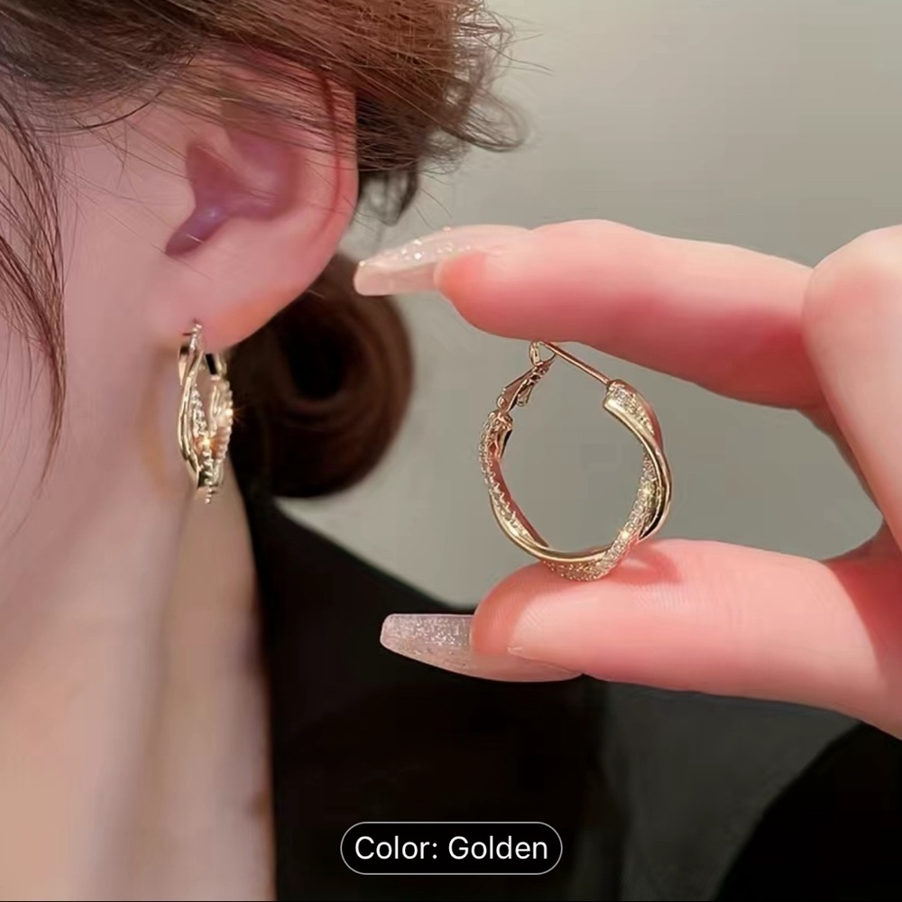 Women Earrings Sparkling Zircon Decor Twist Hoop